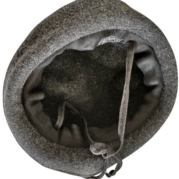 Adora Wool Banded Flapper Cloche Hat w/ Tie Brim Charcoal Grey Retro Coquette